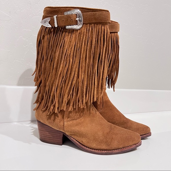Jeffrey Campbell Shoes - Jeffrey Campbell cognac Ocultar boots, fringes, western style, almond tip,sz 7.5